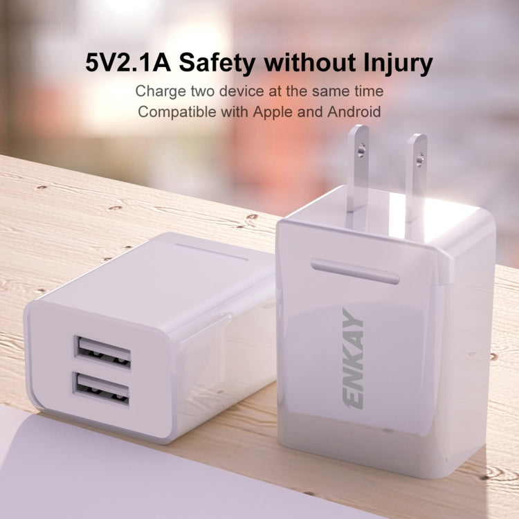 ENKAY Hat-Prince U008-1 10.5W 2.1A Dual USB Charging US Plug Travel Power Adapter With 2.1A 1m 8 Pin Cable - USB Charger by ENKAY | Online Shopping UK | buy2fix