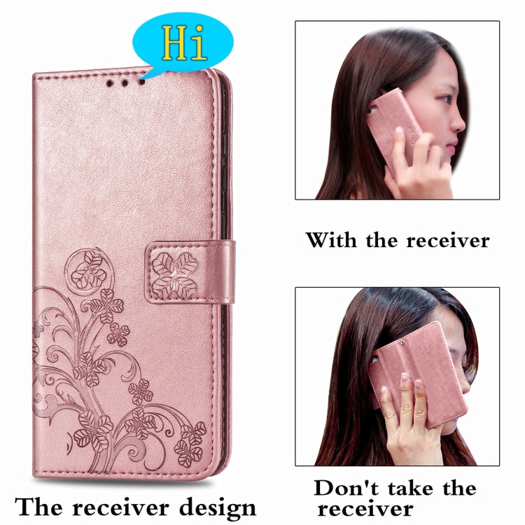 Four-leaf Clasp Embossed Buckle Mobile Phone Protection Leather Case with Lanyard & Card Slot & Wallet & Bracket Function For Samsung Galaxy A12(Rose Gold) - Samsung Accessories by buy2fix | Online Shopping UK | buy2fix