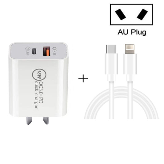 SDC-18W 18W PD + QC 3.0 USB Dual Port Fast Charging Universal Travel Charger with Type-C / USB-C to 8 Pin Fast Charging Data Cable, AU Plug - Mobile Accessories by buy2fix | Online Shopping UK | buy2fix