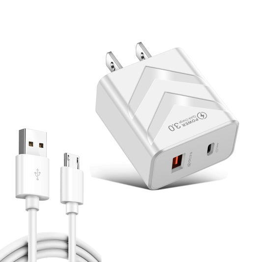 LZ-715 20W PD + QC 3.0 Dual Ports Fast Charging Travel Charger with USB to Micro USB Data Cable , US Plug(White) - Mobile Accessories by buy2fix | Online Shopping UK | buy2fix