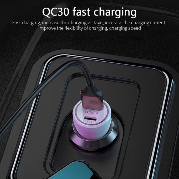 P21 PD 20W USB-C / Type-C + QC3.0 18W USB Fast Car Charger with USB to 8 Pin Data Cable Set(White) - In Car by buy2fix | Online Shopping UK | buy2fix