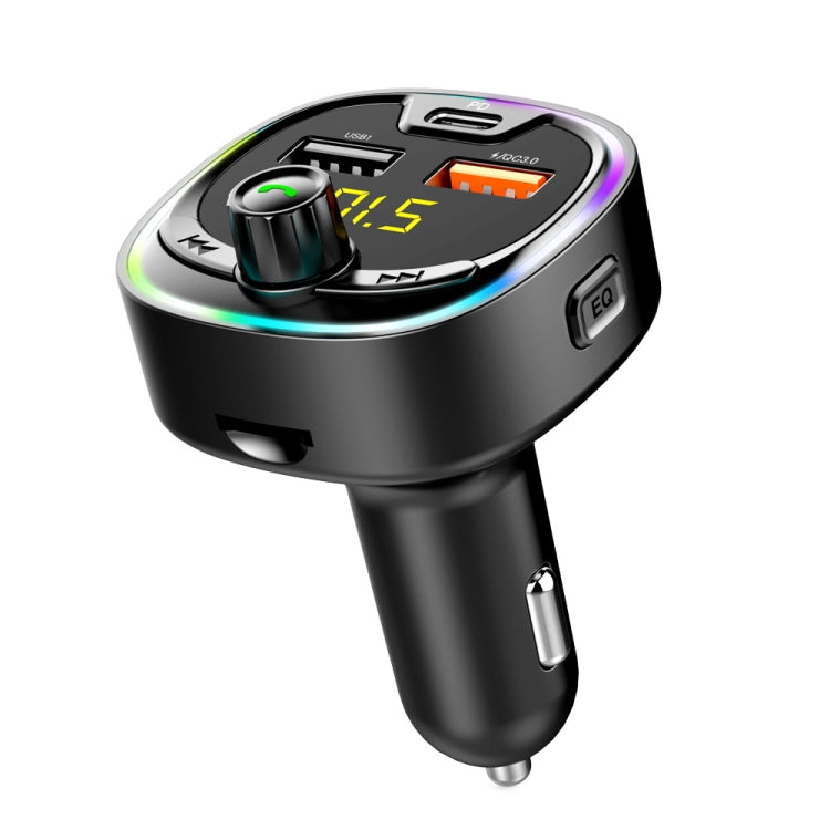 BT08D FM Transmitter Hands-free Car Kit MP3 Audio Player with QC3.0 + PD18W 5A Auto Fast Charger FM Modulator - In Car by buy2fix | Online Shopping UK | buy2fix