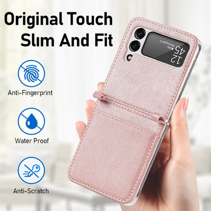 For Samsung Galaxy Z Flip3 5G Litchi Pattern Folding Leather Shockproof Card All-inclusive Case(Pink) - Samsung Accessories by buy2fix | Online Shopping UK | buy2fix