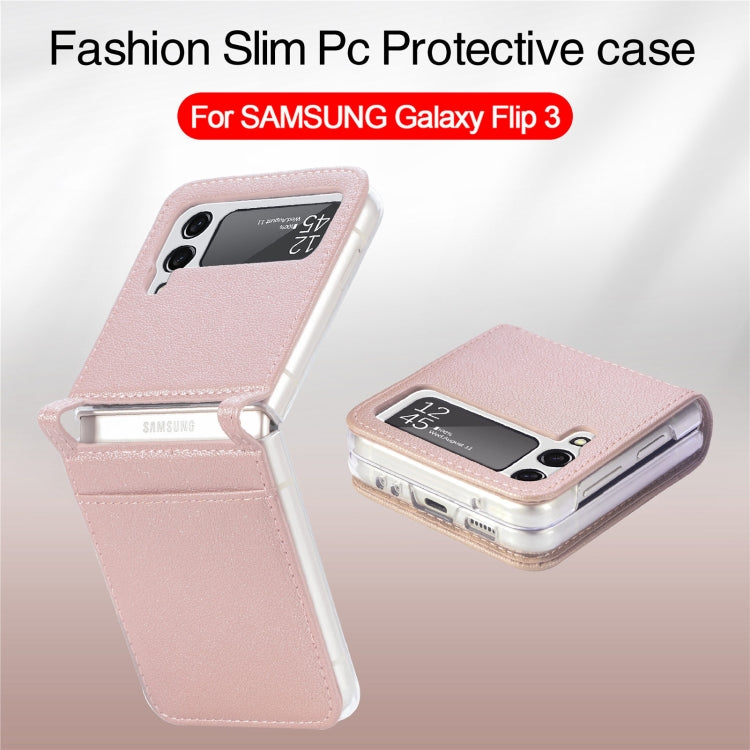 For Samsung Galaxy Z Flip3 5G Litchi Pattern Folding Leather Shockproof Card All-inclusive Case(Pink) - Samsung Accessories by buy2fix | Online Shopping UK | buy2fix