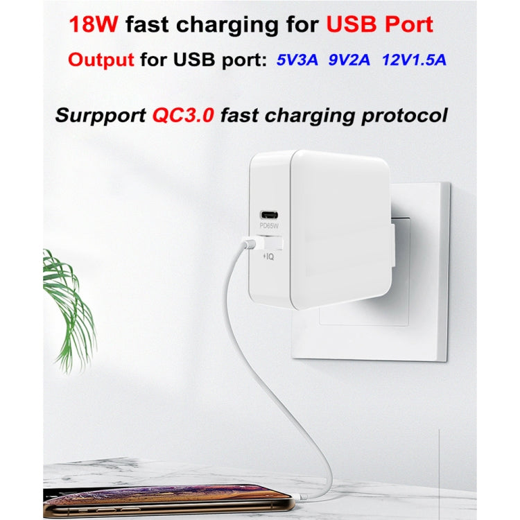 A6 65W QC 3.0 USB + PD Type-C Dual Fast Charging Laptop Adapter for MacBook Series, US Plug + EU Plug + AU Plug + UK Plug - Cable & Adapter by buy2fix | Online Shopping UK | buy2fix