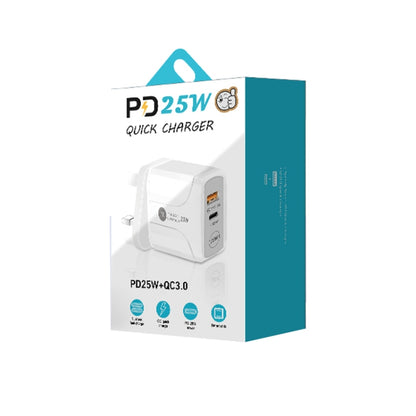 PD25W USB-C / Type-C + QC3.0 USB Dual Ports Fast Charger with USB-C to 8 Pin Data Cable, UK Plug(White) - Apple Accessories by buy2fix | Online Shopping UK | buy2fix