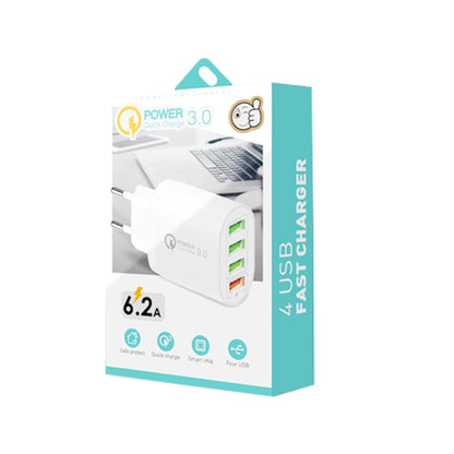 QC-04 QC3.0 + 3 x USB2.0 Multi-ports Charger with 3A USB to Micro USB Data Cable, EU Plug(White) - Mobile Accessories by buy2fix | Online Shopping UK | buy2fix