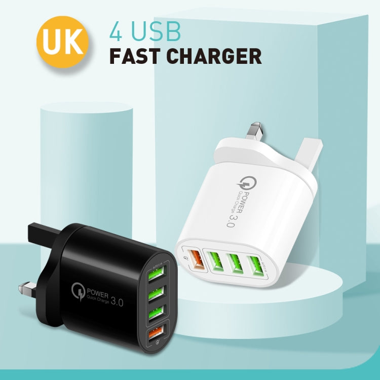 QC-04 QC3.0 + 3 x USB2.0 Multi-ports Charger with 3A USB to Micro USB Data Cable, UK Plug(Black) - Mobile Accessories by buy2fix | Online Shopping UK | buy2fix