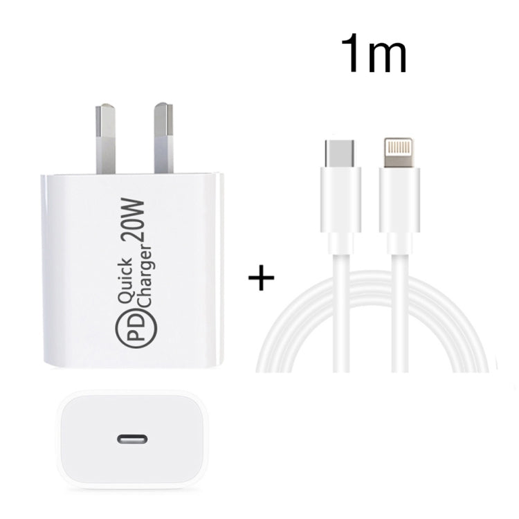 1m AU-20W PD USB-C / Type-C Travel Charger with USB-C to 8 Pin Data Cable, AU Plug - Apple Accessories by buy2fix | Online Shopping UK | buy2fix