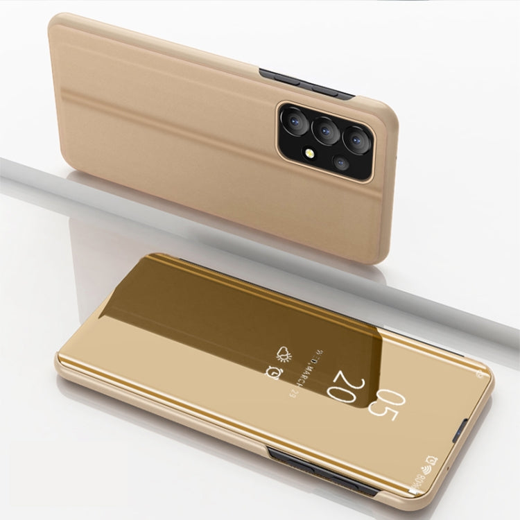 For Samsung Galaxy A73 5G Plated Mirror Flip Leather Case with Holder(Gold) - Samsung Accessories by buy2fix | Online Shopping UK | buy2fix