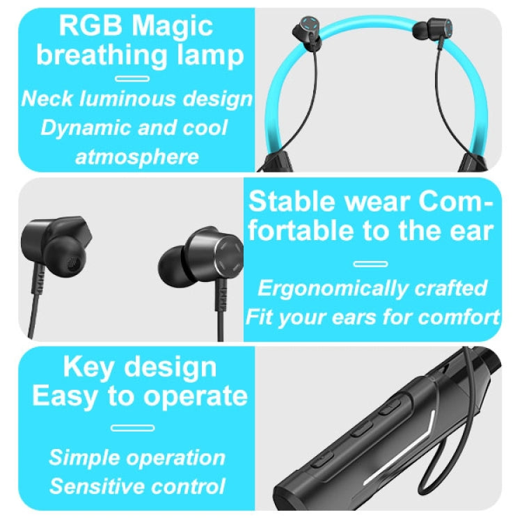 JG4 Flashing LED Neck-mounted Stereo Bluetooth Wireless Earphone(Blue) - Neck-mounted Earphone by buy2fix | Online Shopping UK | buy2fix