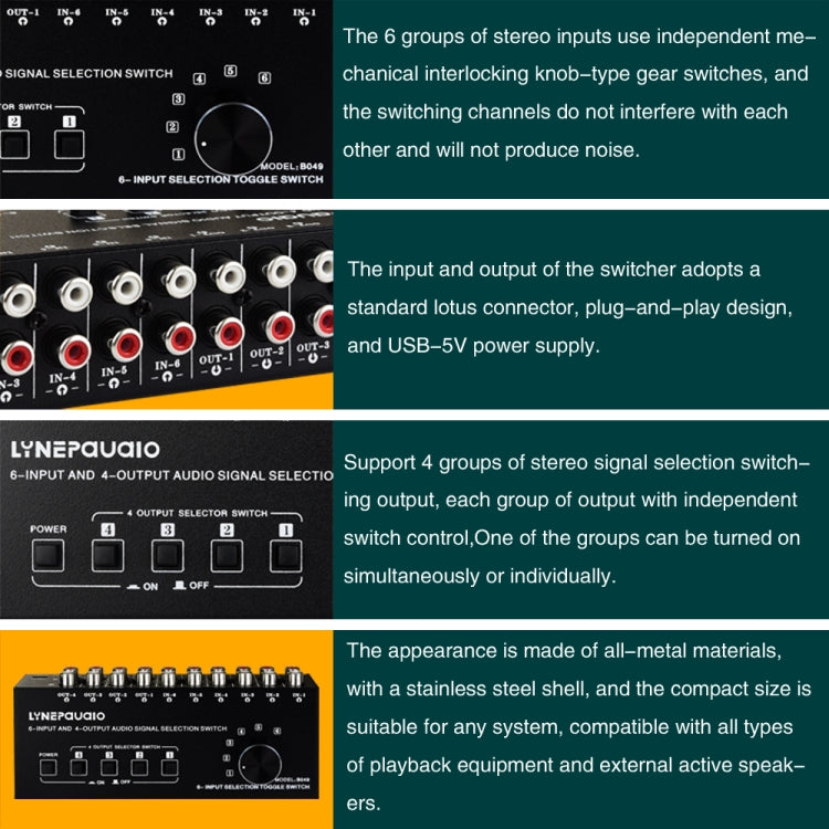 6 In 4 Out RCA Audio Switcher Signal Selector Distribute Device Switch Control - Consumer Electronics by buy2fix | Online Shopping UK | buy2fix