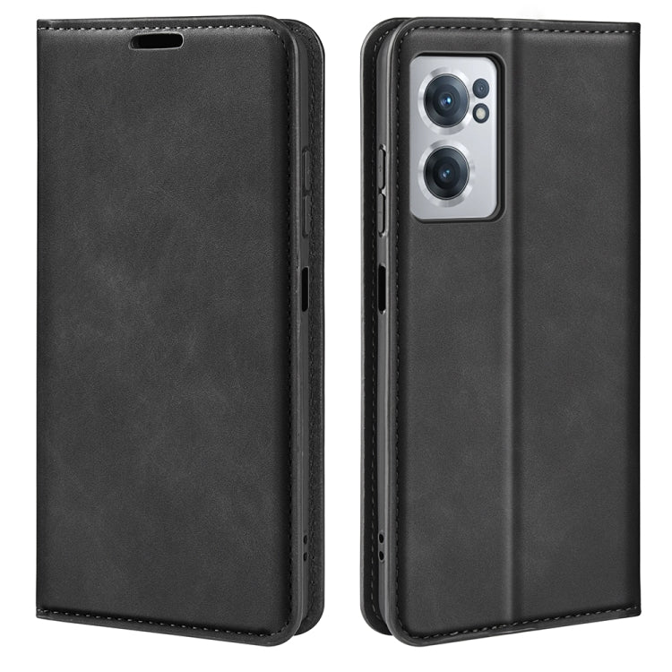 For OnePlus Nord CE 2 5G Retro-skin Magnetic Suction Leather Phone Case(Black) - OnePlus Cases by buy2fix | Online Shopping UK | buy2fix