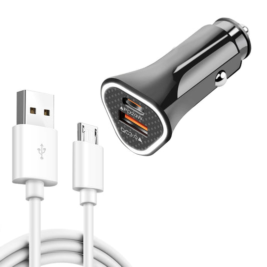 TE-P23 38W PD 20W USB-C / Type-C + QC3. 0 USB Triangle Car Charger + USB to Micro USB Data Cable, Length: 1m(Black) - In Car by buy2fix | Online Shopping UK | buy2fix