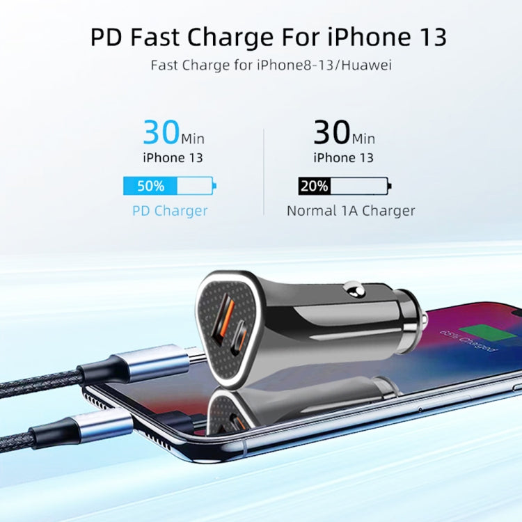 TE-P23 38W PD USB-C / Type-C + QC3. 0 USB Triangle Car Charger + USB-C / Type-C to 8 Pin Data Cable, Length: 1m(Black) - In Car by buy2fix | Online Shopping UK | buy2fix