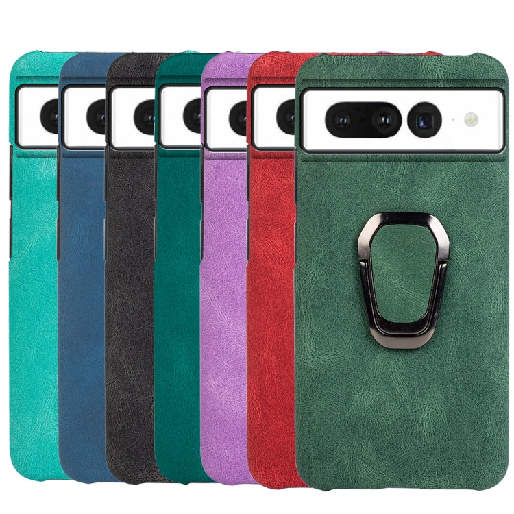 For Google Pixel 7 Ring Holder PU Phone Case(Dark Green) - Google Cases by buy2fix | Online Shopping UK | buy2fix