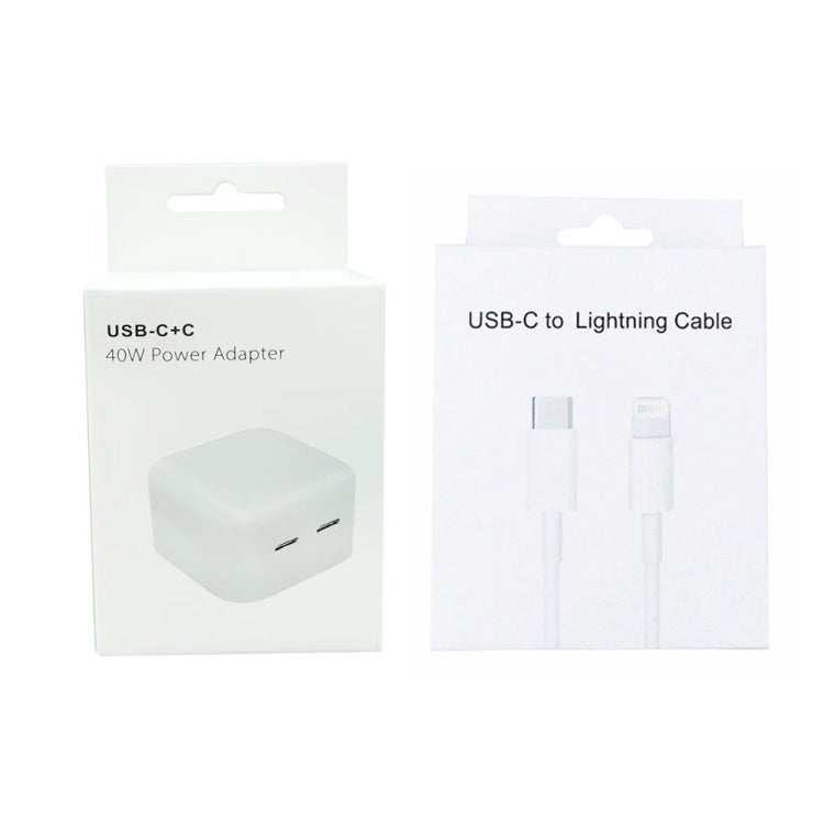 SDC-40W Dual PD USB-C / Type-C Ports Charger with 1.5m Type-C to 8 Pin Data Cable, UK Plug - USB Charger by buy2fix | Online Shopping UK | buy2fix