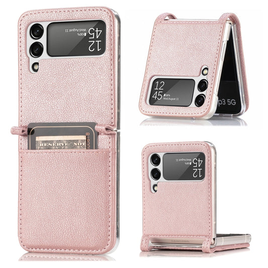 For Samsung Galaxy Z Flip 4 5G Folding Litchi Texture Card Wallet Phone Case(Pink) - Samsung Accessories by buy2fix | Online Shopping UK | buy2fix