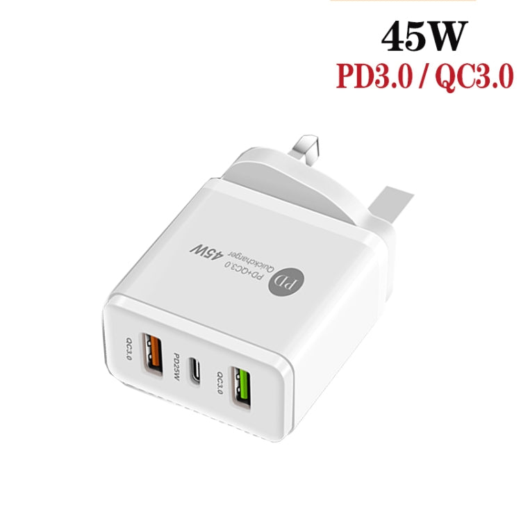 45W PD3.0 + 2 x QC3.0 USB Multi Port Charger with Type-C to Type-C Cable, UK Plug(White) - Mobile Accessories by buy2fix | Online Shopping UK | buy2fix