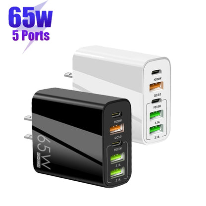 65W Dual PD Type-C + 3 x USB Multi Port Charger with 3A USB to 8 Pin Data Cable, US Plug(White) - Apple Accessories by buy2fix | Online Shopping UK | buy2fix