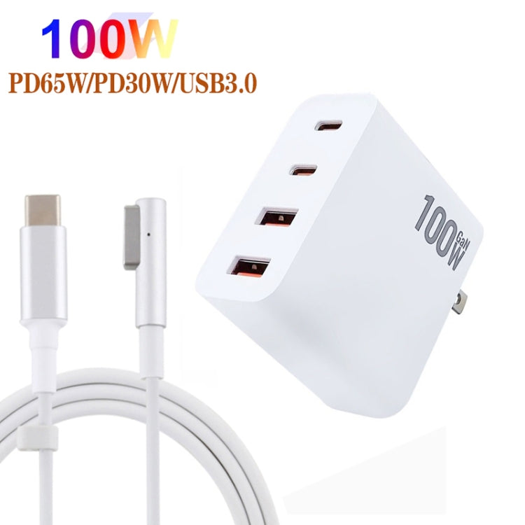 GaN 100W Dual USB+Dual USB-C/Type-C Multi Port Charger with  1.8m Type-C to MagSafe 1 / L Header Data Cable US / AU Plug - Cable & Adapter by buy2fix | Online Shopping UK | buy2fix