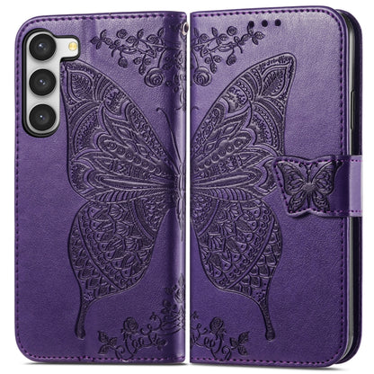 For Samsung Galaxy S23 Ultra 5G Butterfly Love Flower Embossed Leather Phone Case(Purple) - Galaxy S23 Ultra 5G Cases by buy2fix | Online Shopping UK | buy2fix