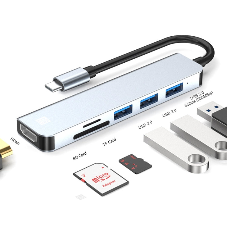 JUNSUNMAY 6 in 1 Type-C to 4K HDMI Docking Station Adapter USB-C Hub SD/TF Card Reader - Computer & Networking by JUNSUNMAY | Online Shopping UK | buy2fix