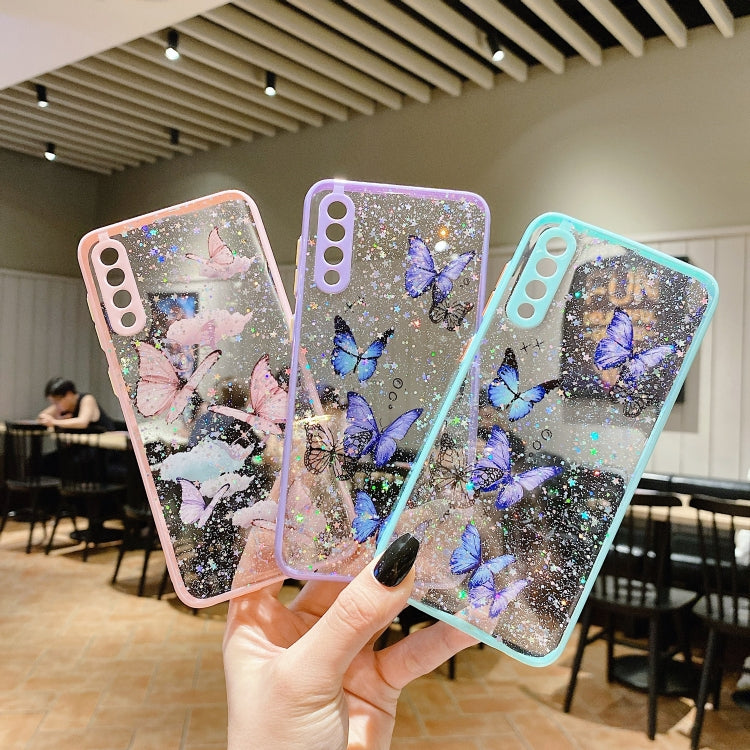 For Samsung Galaxy S22 5G Color Butterfly Glitter Epoxy TPU Phone Case(Green) - Galaxy S22 5G Cases by buy2fix | Online Shopping UK | buy2fix