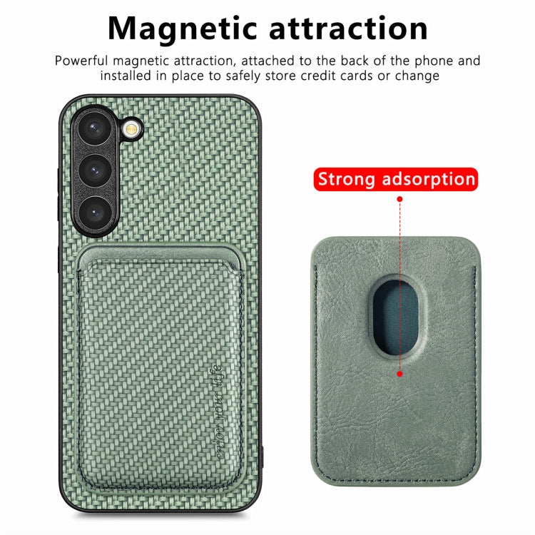 For Samsung Galaxy S23 5G Carbon Fiber Leather Card Magsafe Case(Green) - Galaxy S23 5G Cases by buy2fix | Online Shopping UK | buy2fix