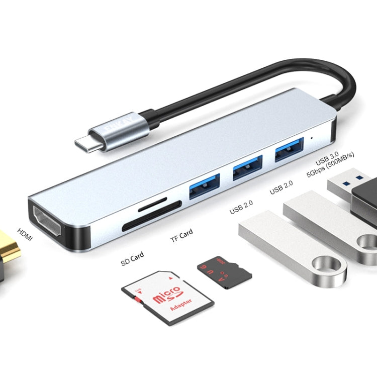 ENKAY Hat-Prince 6 in 1 Type-C to 4K HDMI Docking Station Adapter USB-C Hub SD/TF Card Reader - USB HUB by ENKAY | Online Shopping UK | buy2fix