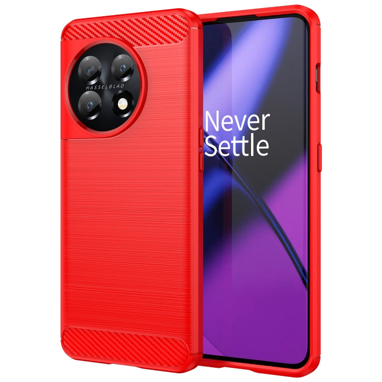 For OnePlus 11 Brushed Texture Carbon Fiber TPU Phone Case(Red) - OnePlus Cases by buy2fix | Online Shopping UK | buy2fix