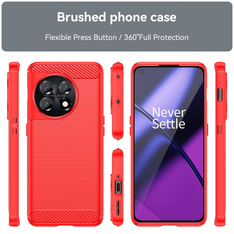 For OnePlus 11 Brushed Texture Carbon Fiber TPU Phone Case(Red) - OnePlus Cases by buy2fix | Online Shopping UK | buy2fix