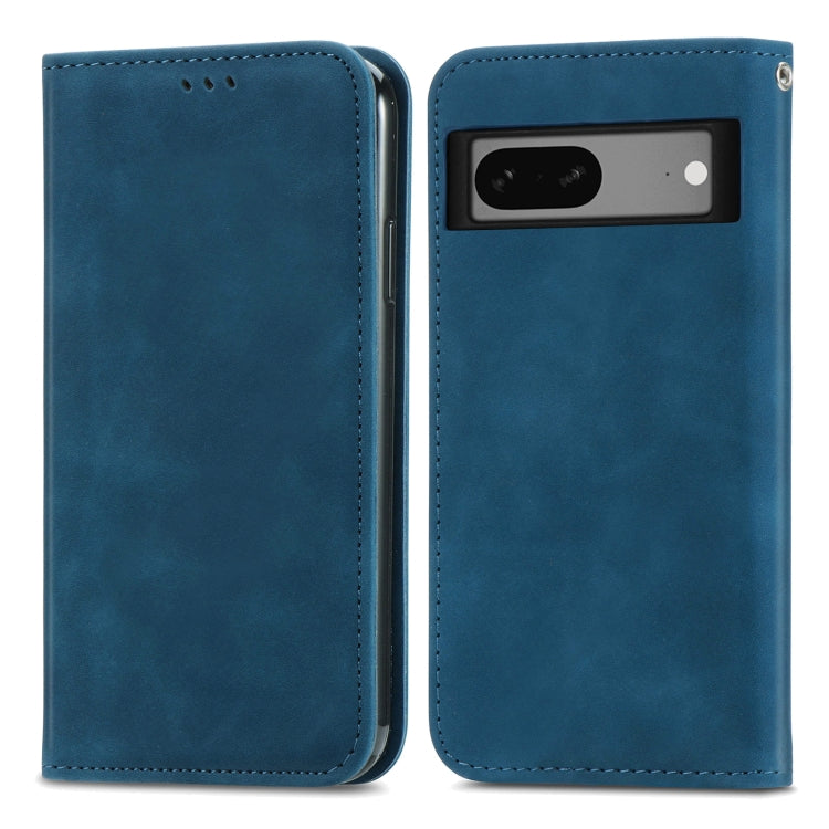 For Google Pixel 7A Retro Skin Feel Magnetic Flip Leather Phone Case(Blue) - Google Cases by buy2fix | Online Shopping UK | buy2fix
