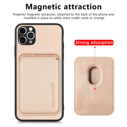 For iPhone 11 Carbon Fiber Leather Card Magsafe Magnetic Phone Case(Khaki) - iPhone 11 Pro Cases by buy2fix | Online Shopping UK | buy2fix