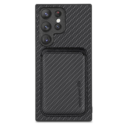 For Samsung Galaxy S22 Ultra 5G Carbon Fiber Leather Card Magsafe Magnetic Phone Case(Black) - Galaxy S22 Ultra 5G Cases by buy2fix | Online Shopping UK | buy2fix