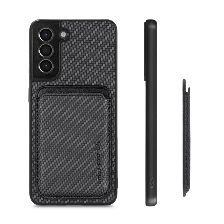 For Samsung Galaxy S21 5G Carbon Fiber Leather Card Magsafe Magnetic Phone Case(Black) - Galaxy S21 5G Cases by buy2fix | Online Shopping UK | buy2fix