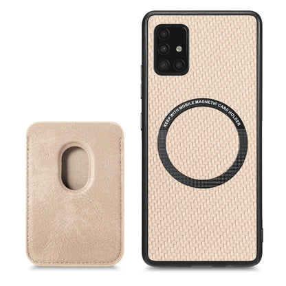 For Samsung Galaxy A51 5G Carbon Fiber Leather Card Magsafe Magnetic Phone Case(Khaki) - Galaxy Phone Cases by buy2fix | Online Shopping UK | buy2fix