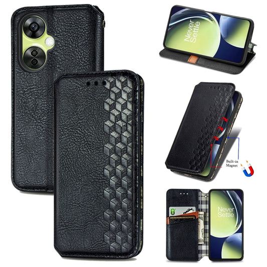 For OnePlus Nord CE 3 Lite Cubic Grid Pressed Magnetic Leather Phone Case(Black) - OnePlus Cases by buy2fix | Online Shopping UK | buy2fix