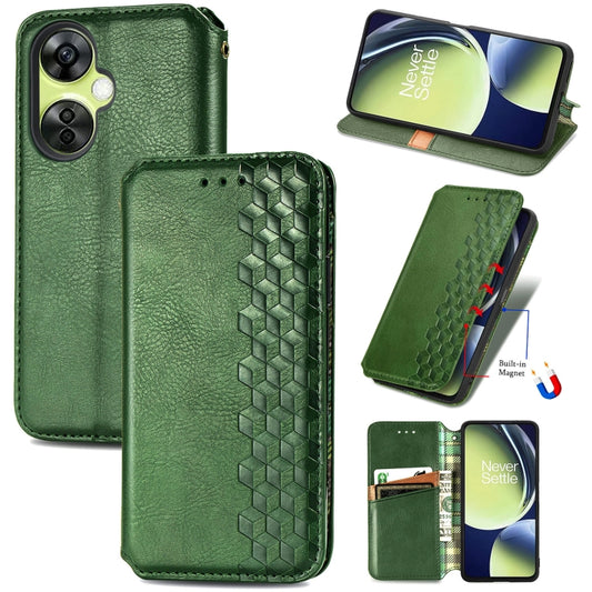 For OnePlus Nord CE 3 Lite Cubic Grid Pressed Magnetic Leather Phone Case(Green) - OnePlus Cases by buy2fix | Online Shopping UK | buy2fix