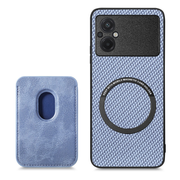 For Xiaomi POCO M5 4G Carbon Fiber Leather Card Magsafe Phone Case(Blue) - Xiaomi Cases by buy2fix | Online Shopping UK | buy2fix