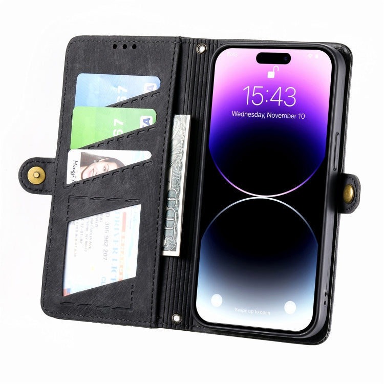 For iPhone 11 Geometric Zipper Wallet Side Buckle Leather Phone Case(Black) - iPhone 11 Cases by buy2fix | Online Shopping UK | buy2fix