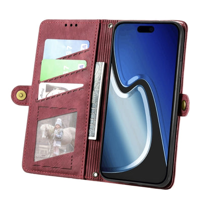 For iPhone 15 Pro Geometric Zipper Wallet Side Buckle Leather Phone Case(Red) - iPhone 15 Pro Cases by buy2fix | Online Shopping UK | buy2fix