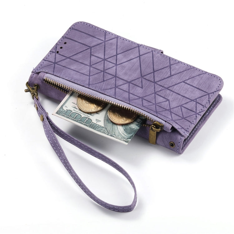 For iPhone 15 Pro Geometric Zipper Wallet Side Buckle Leather Phone Case(Purple) - iPhone 15 Pro Cases by buy2fix | Online Shopping UK | buy2fix