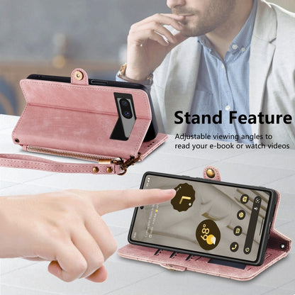 For Google Pixel 7A Geometric Zipper Wallet Side Buckle Leather Phone Case(Pink) - Google Cases by buy2fix | Online Shopping UK | buy2fix