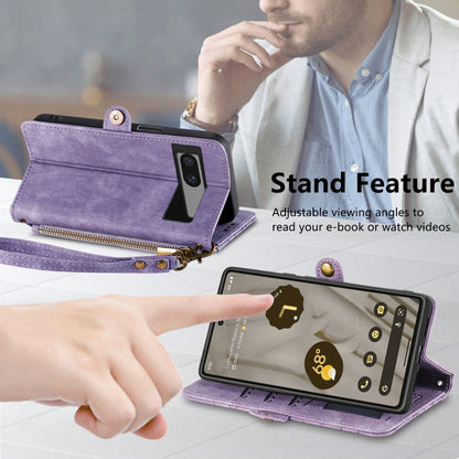 For Google Pixel 6 Geometric Zipper Wallet Side Buckle Leather Phone Case(Purple) - Google Cases by buy2fix | Online Shopping UK | buy2fix