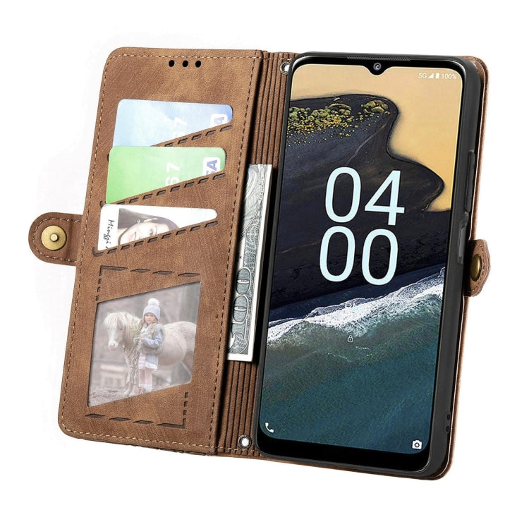 For Nokia G400 Geometric Zipper Wallet Side Buckle Leather Phone Case(Brown) - Nokia Cases by buy2fix | Online Shopping UK | buy2fix