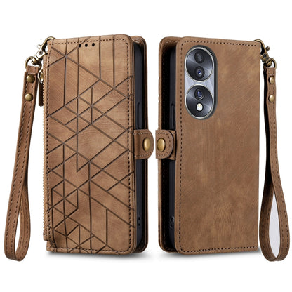 For Honor 70 Geometric Zipper Wallet Side Buckle Leather Phone Case(Brown) - Honor Cases by buy2fix | Online Shopping UK | buy2fix