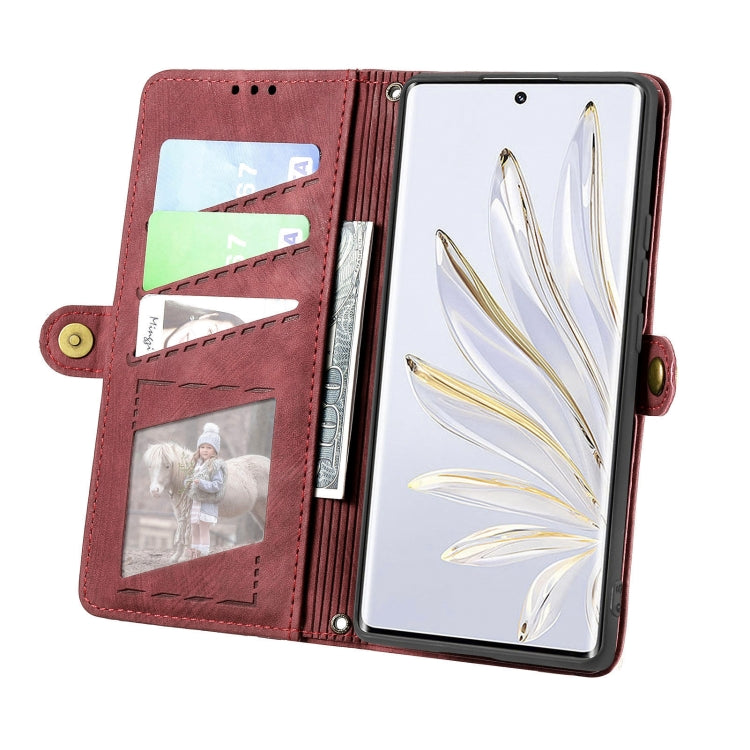 For Honor 90 Lite / X50i Geometric Zipper Wallet Side Buckle Leather Phone Case(Red) - Honor Cases by buy2fix | Online Shopping UK | buy2fix