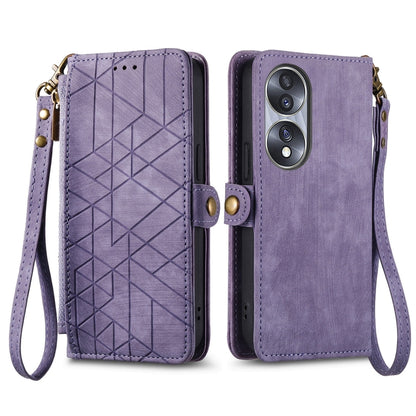 For Honor X8 5G Geometric Zipper Wallet Side Buckle Leather Phone Case(Purple) - Honor Cases by buy2fix | Online Shopping UK | buy2fix