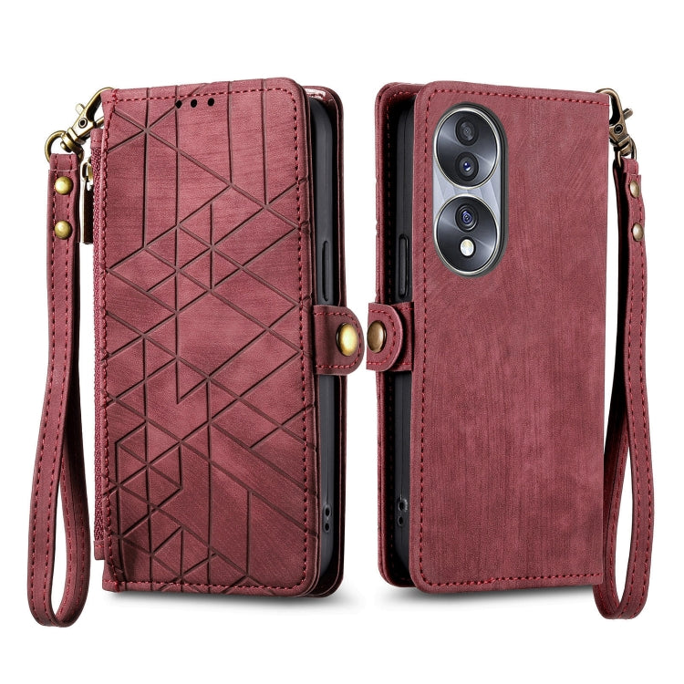 For Honor Play6T Geometric Zipper Wallet Side Buckle Leather Phone Case(Red) - Honor Cases by buy2fix | Online Shopping UK | buy2fix